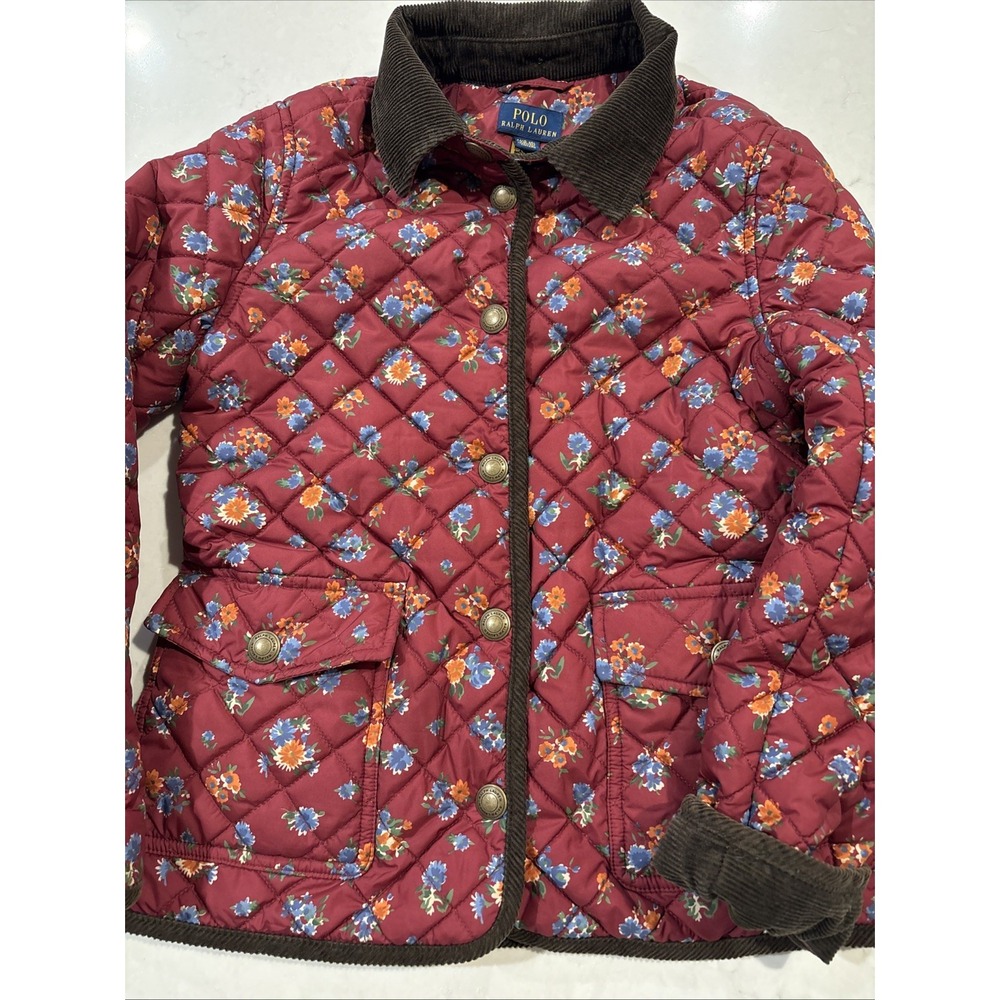 Polo Ralph Lauren Girl's Floral Quilted Buttoned Barn Jacket M 8-10 Corduroy
